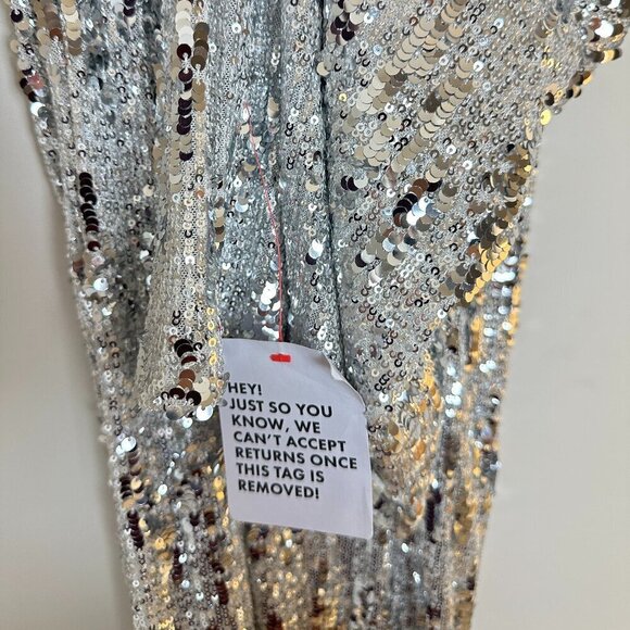 TOPSHOP Sequin Wide Leg Pants in Silver Size US 8-10 - Picture 6 of 9